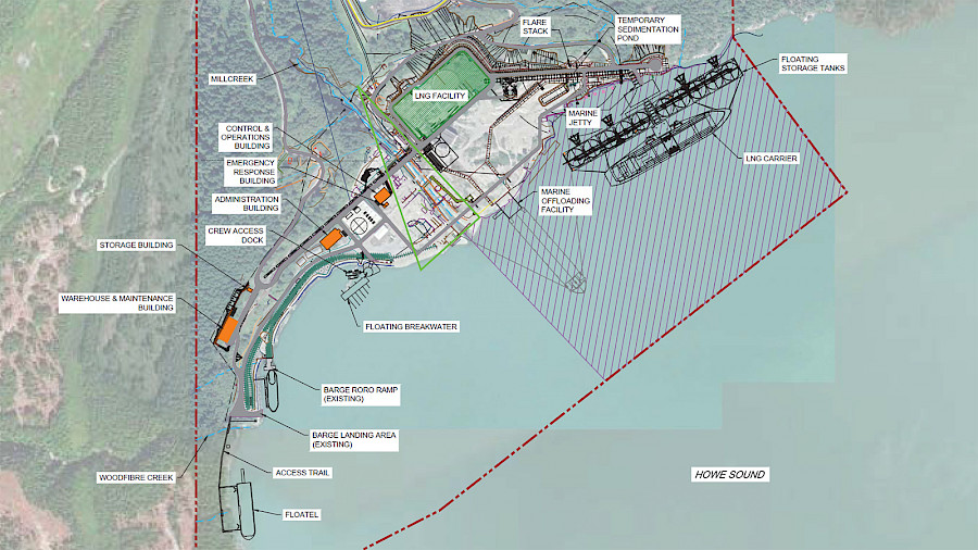 Overview of Woodfibre LNG's updated site layout